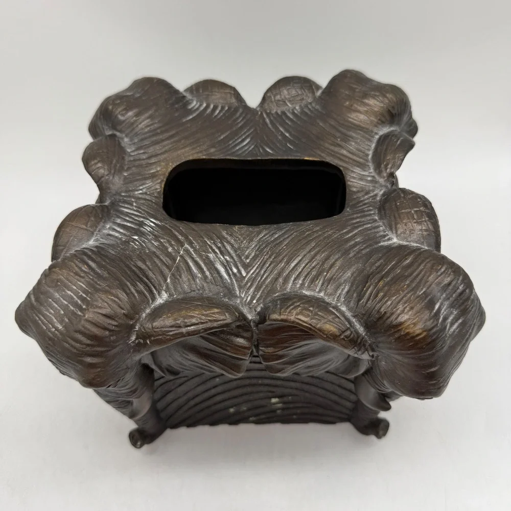 Elephant Tissue Box Cover Vintage Bronze Tone Safari Pattern Rare Zoo